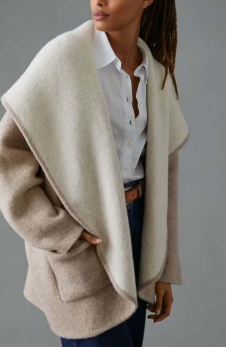 by Anthropologie Hooded Open Front Oversized Hygge Cardigan Coat Oatmeal XS/S